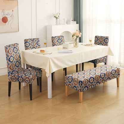 Premium Velvet Cover Set for 4 Dining Chairs + 1 Dining Bench, Indigo Moroccan Charm