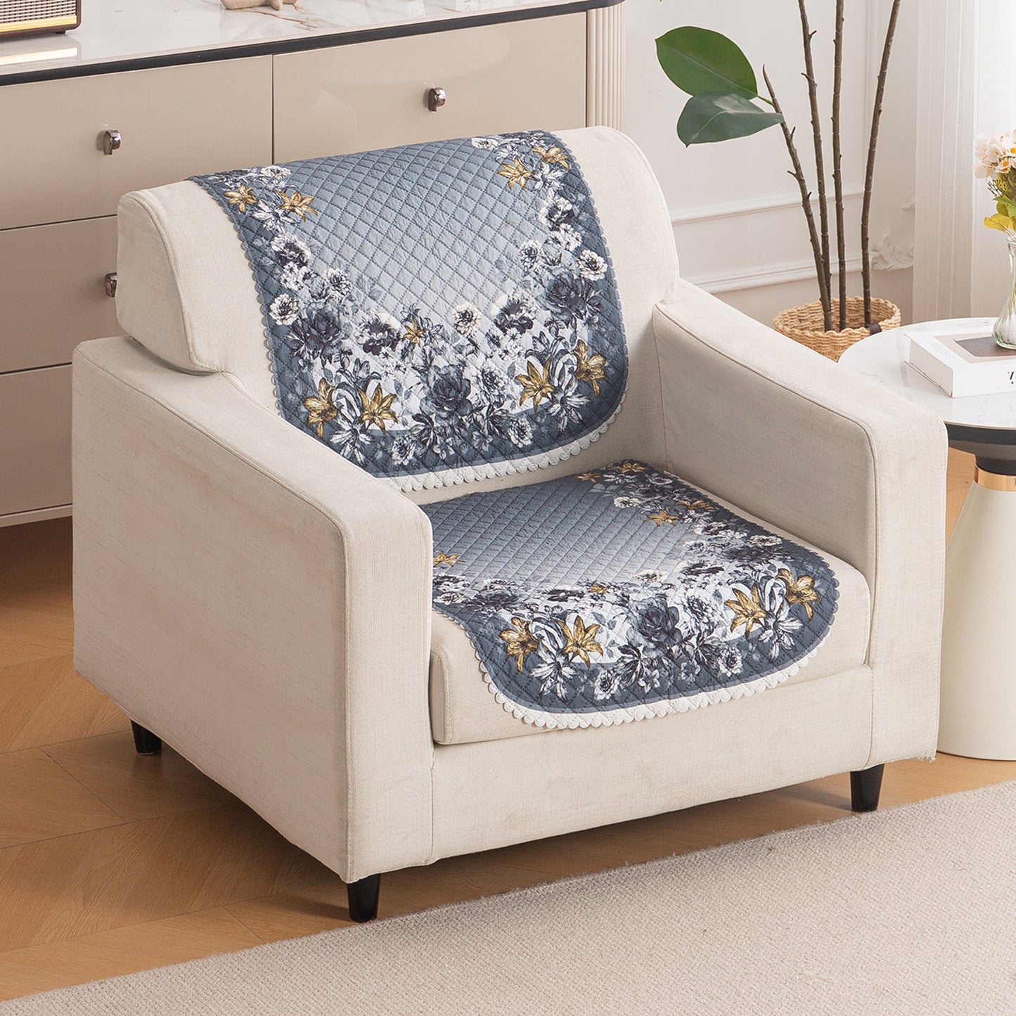 LoomVerse Quilted Sofa Cover Set Washable Sofa Panel for Seat & Back - Blue Belle