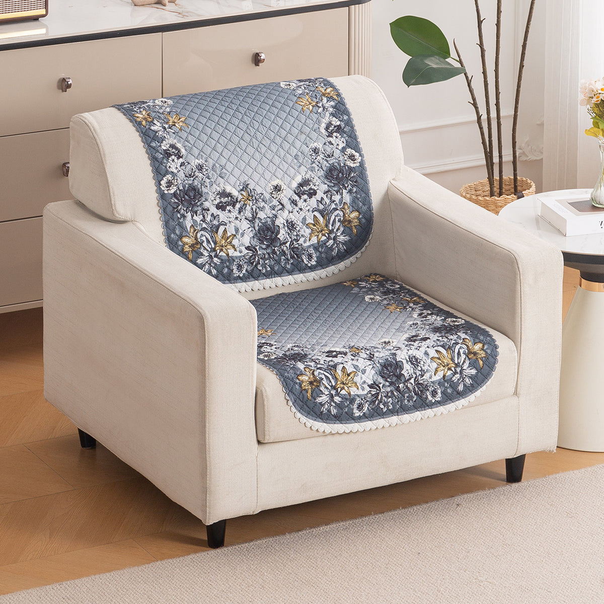LoomVerse Quilted Sofa Cover Set Washable Sofa Panel for Seat & Back - Blue Belle