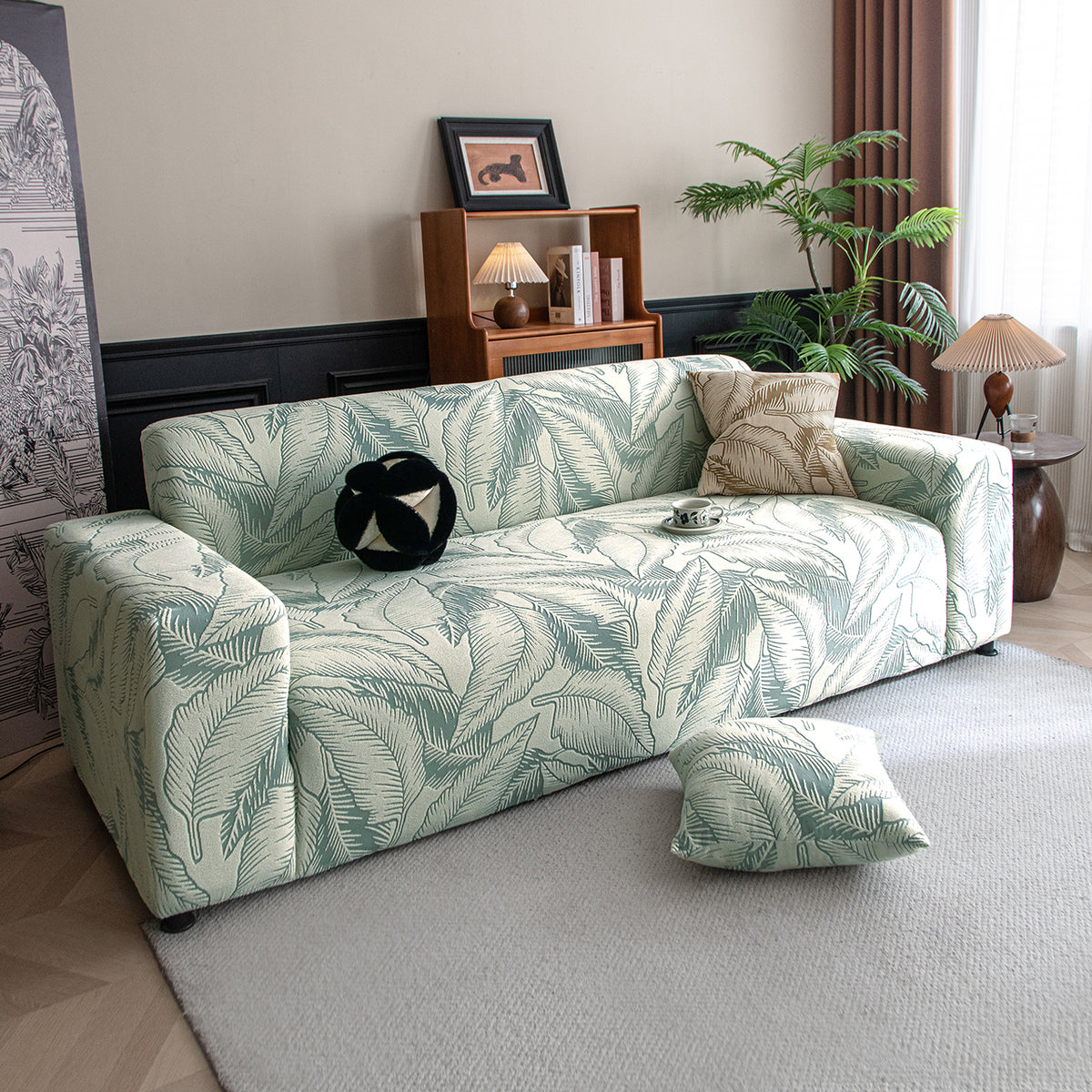 Buy creamish pale green colour dual tone series knitting jacquard elastic 3 seater sofa cover​s