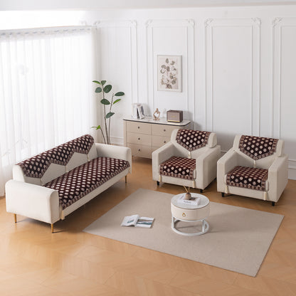 Heritage Weave Premium Jacquard Sofa Cover Set with Tassels - Coffee Brown