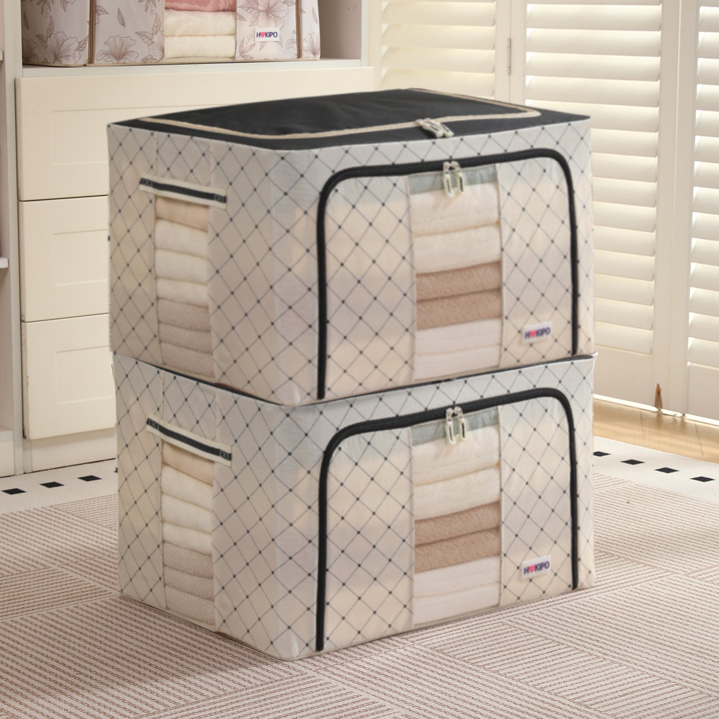 Folding Cloth Storage Box and Organizer for Wardrobe - Ivory Noir