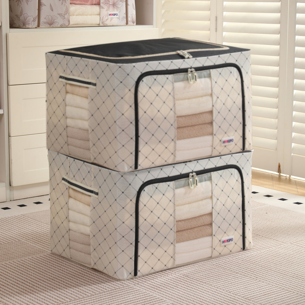 Folding Cloth Storage Box and Organizer for Wardrobe - Ivory Noir