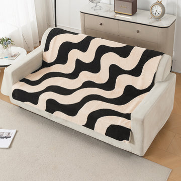 'Noirea Series' Plush Sofa Cover for Seat & Back, Wavy Stripe