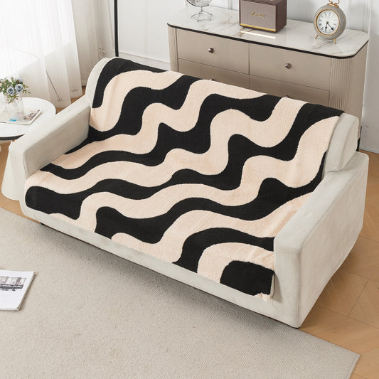 'Noirea Series' Plush Sofa Cover for Seat & Back, Wavy Stripe