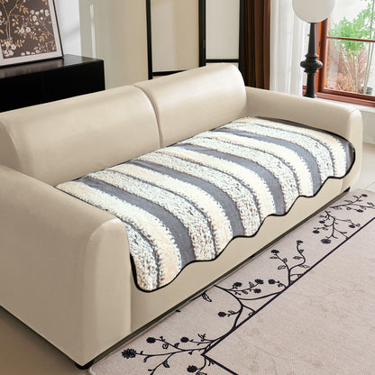 Luxury Wavy Plush Anti-Slip Sofa Cover Mats - Pewter Grey