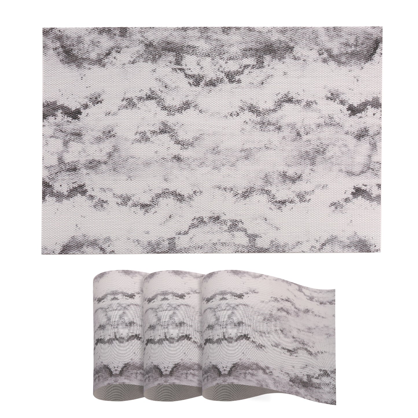 Marble Fusion PVC Mats for Dining Table, Misty Clouds - Spanish Grey