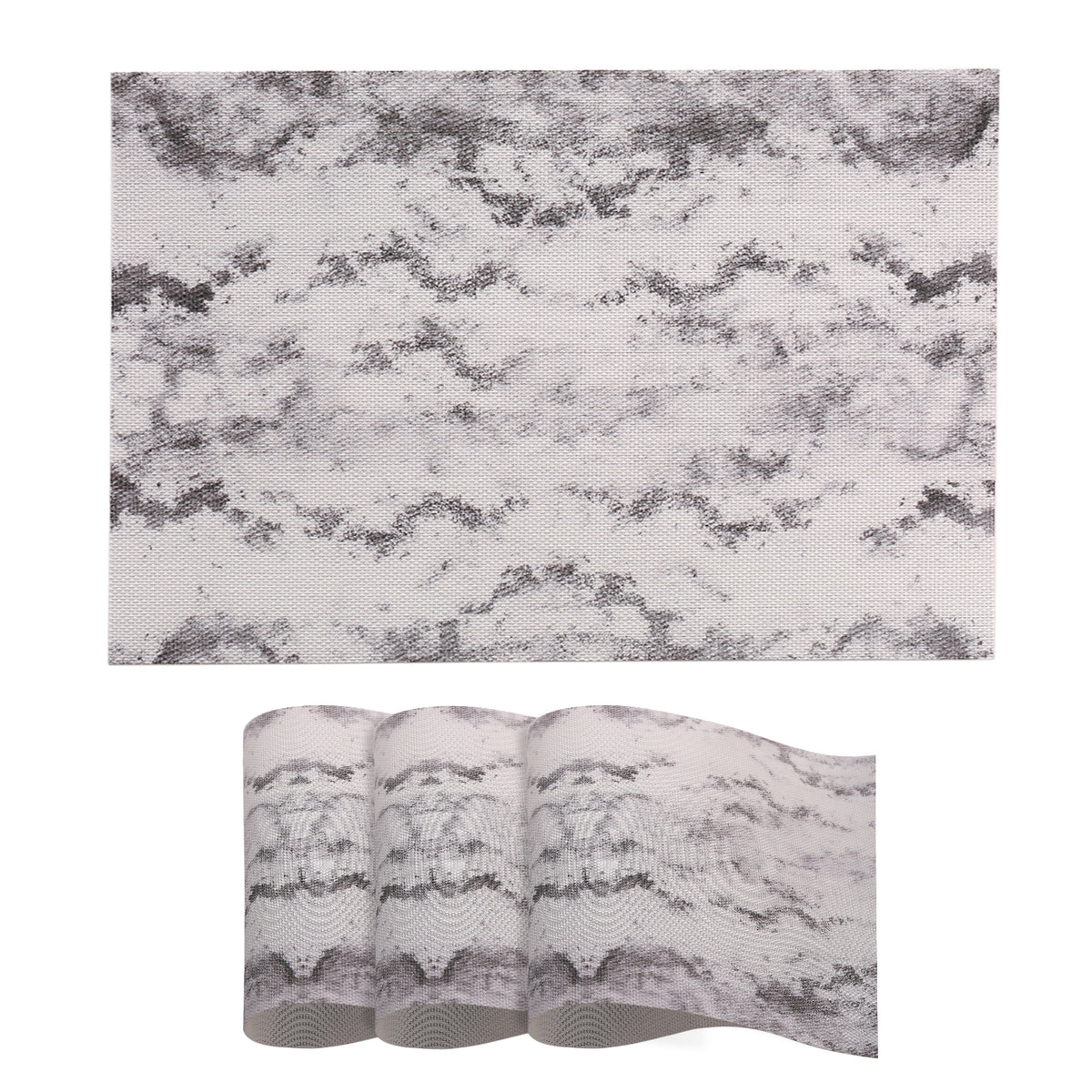 Marble Fusion PVC Mats for Dining Table, Misty Clouds - Spanish Grey