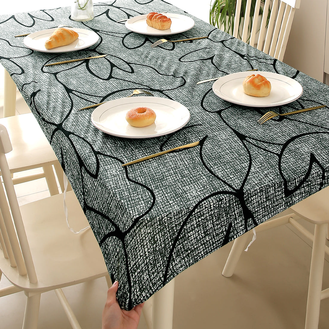 Buy Intense Grey Abstract Floral Print Water-Repellent Tablecloth - HOKIPO | Har Ghar Ka Humsafar