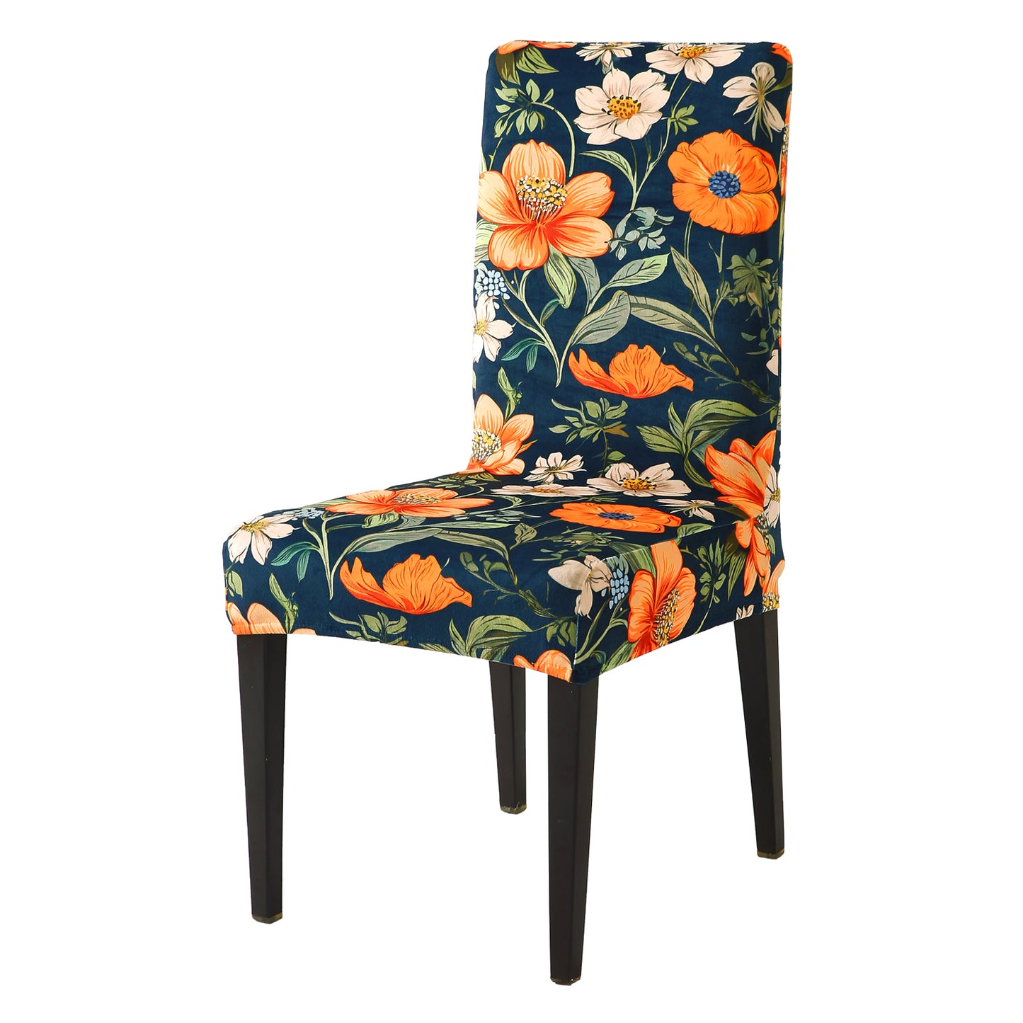 Premium Printed Velvet Dining Chair Cover Set, Teal Twilight Garden