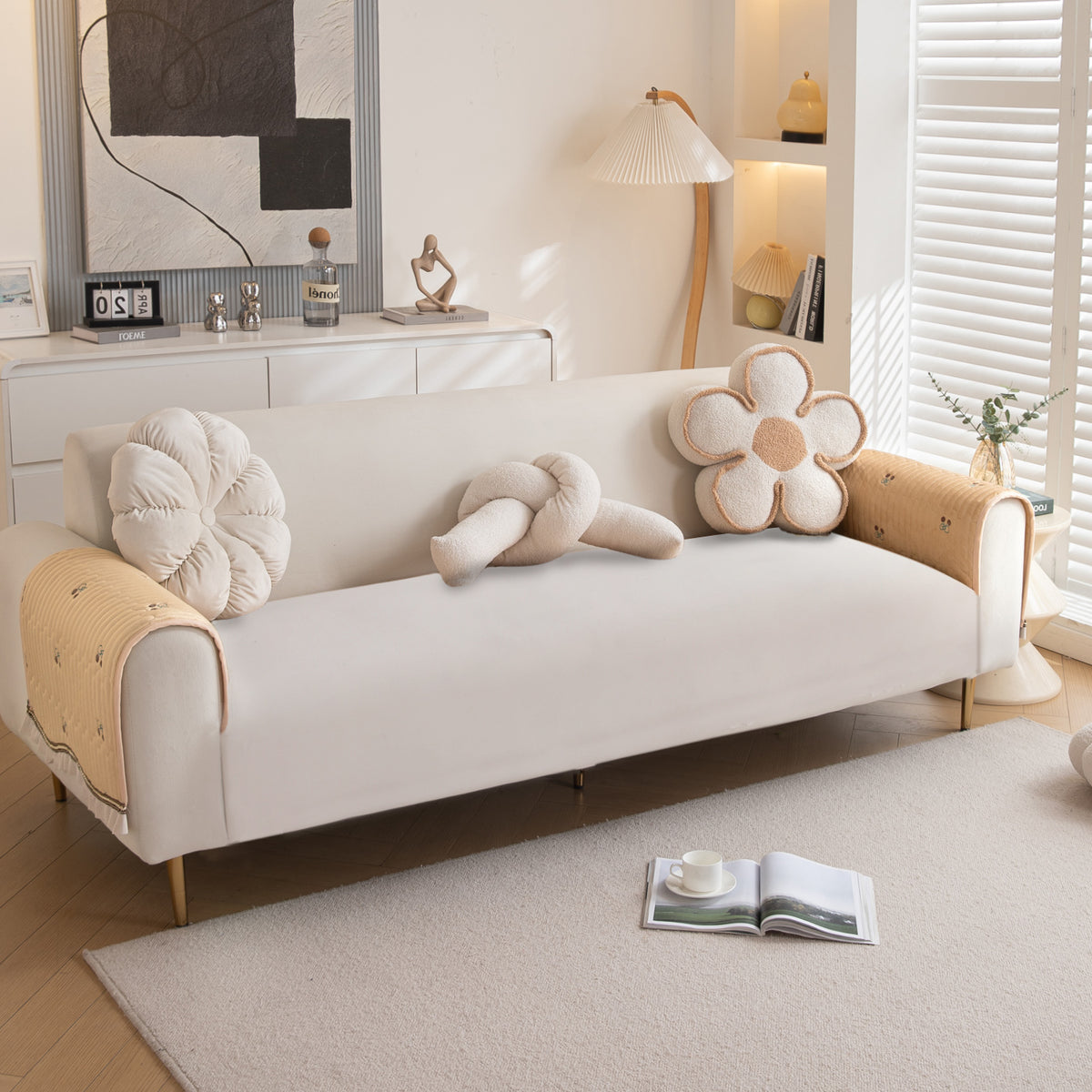 Frilora Dutch Velvet Sofa Cover Mat, Caramel Beige