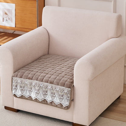 BelleLace Series Premium Imperial Milk Velvet Sofa Cover Mat with Lace Design -  Mocha Brown