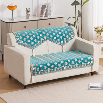 Heritage Weave Premium Jacquard Sofa Cover Set with Tassels - Emerald Teal