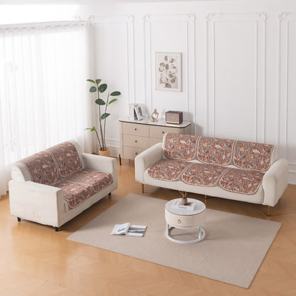 HeavenHue Fleece Soft Touch Quilted Sofa Cover Set Washable Sofa Panel for Seat & Bk - Vintage Bloom