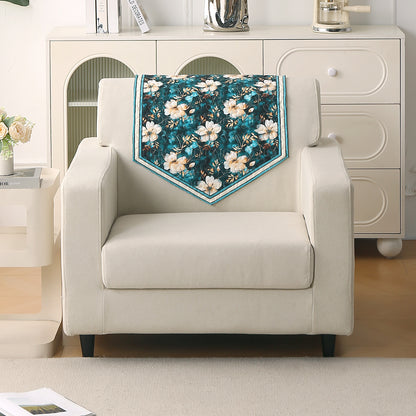 Florentina Series Printed Holland Velvet Sofa Mat - Pansies Teal