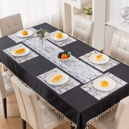 Marble Fusion PVC Mats for Dining Table, Misty Clouds - Spanish Grey