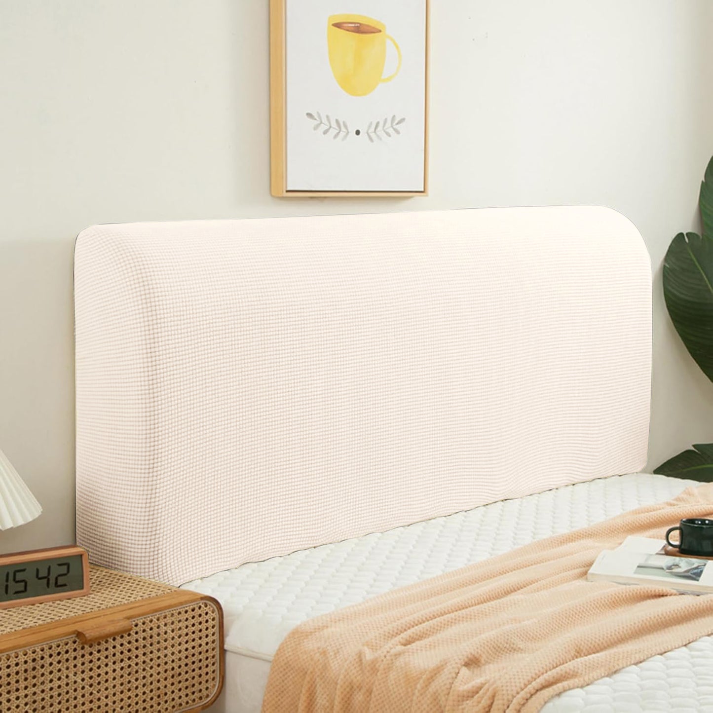 HOKIPO Jacquard Stretchable Bed Headboard Cover, Cream