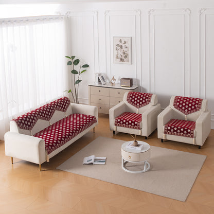 Heritage Weave Premium Jacquard Sofa Cover Set with Tassels -  Crimson Red