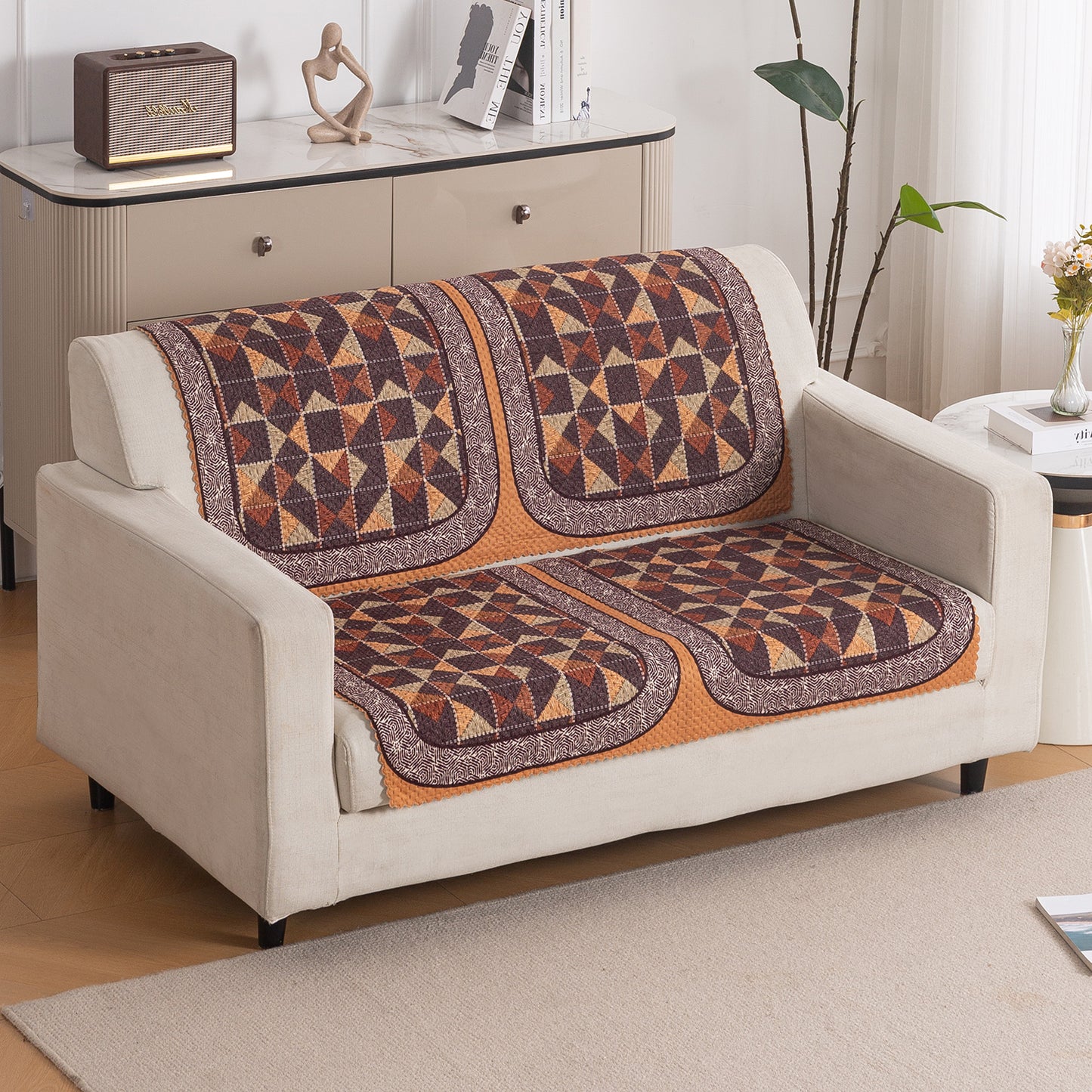 HeavenHue Fleece Soft Touch Quilted Sofa Cover Set Washable Sofa Panel for Seat & Back - Rustic Mosaic