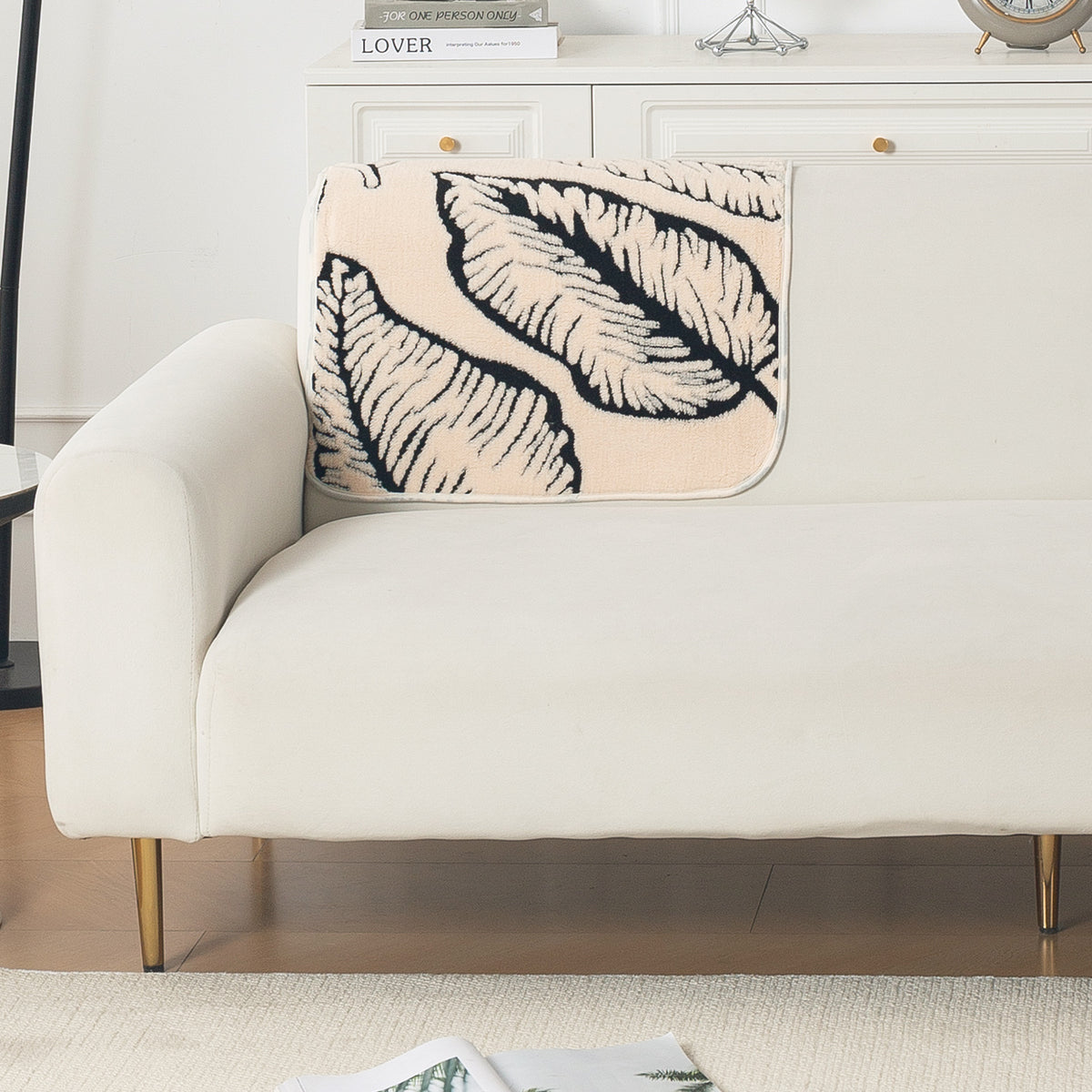 Luxury Plush Sherpa Anti-Slip Sofa Cover Mat, 'Noirea Series'| Botanical Leaf