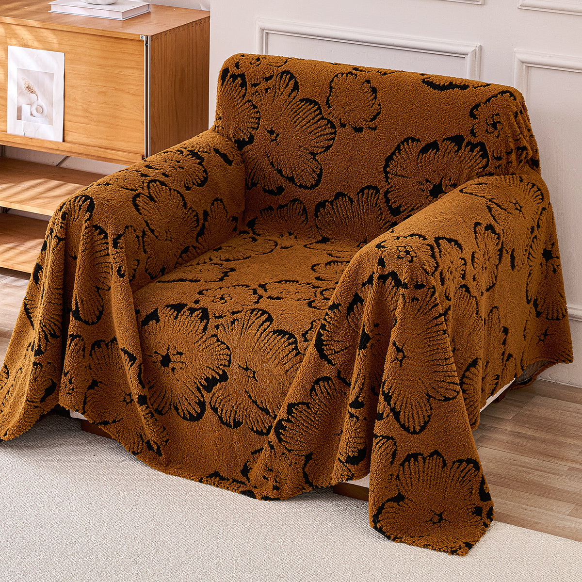 Buy Premium Rustic Caramel Colour Camellia Blossom Luxury Plush Sofa Throw – HOKIPO | Har Ghar ka Humsafar