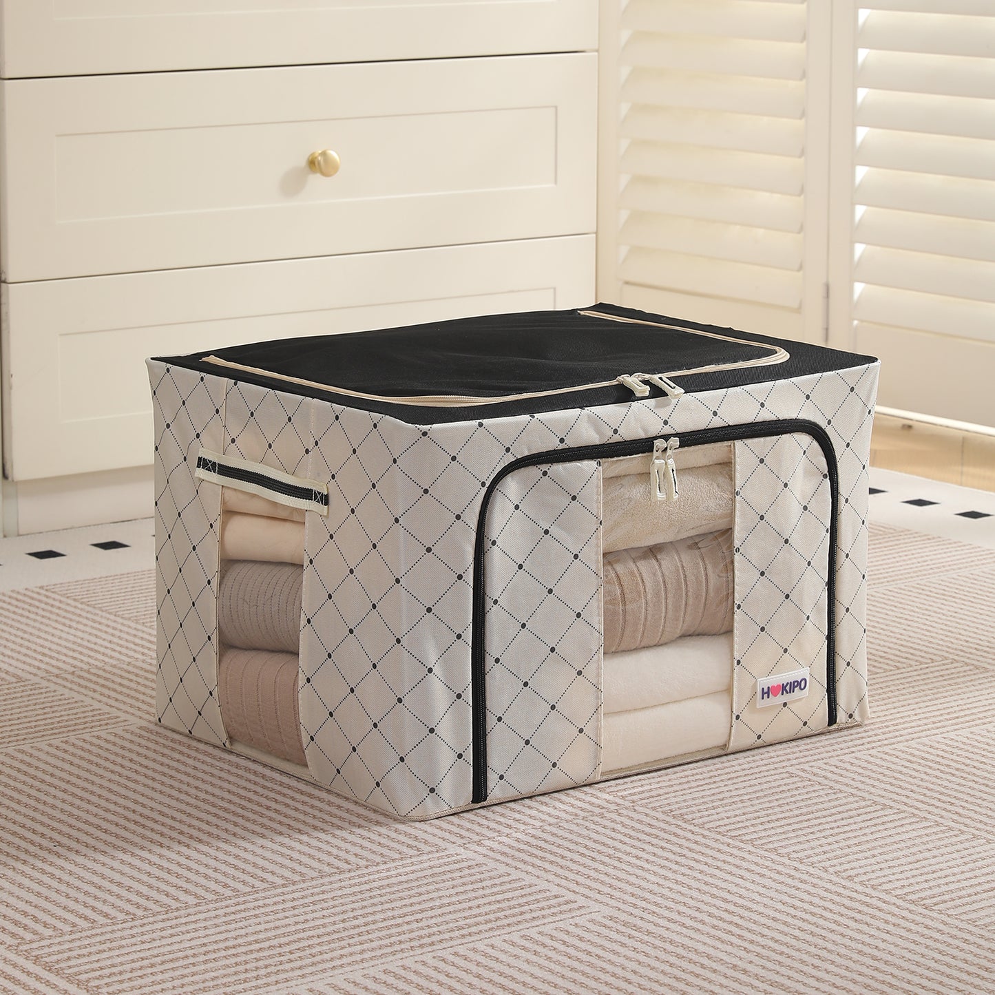 Folding Cloth Storage Box and Organizer for Wardrobe - Ivory Noir