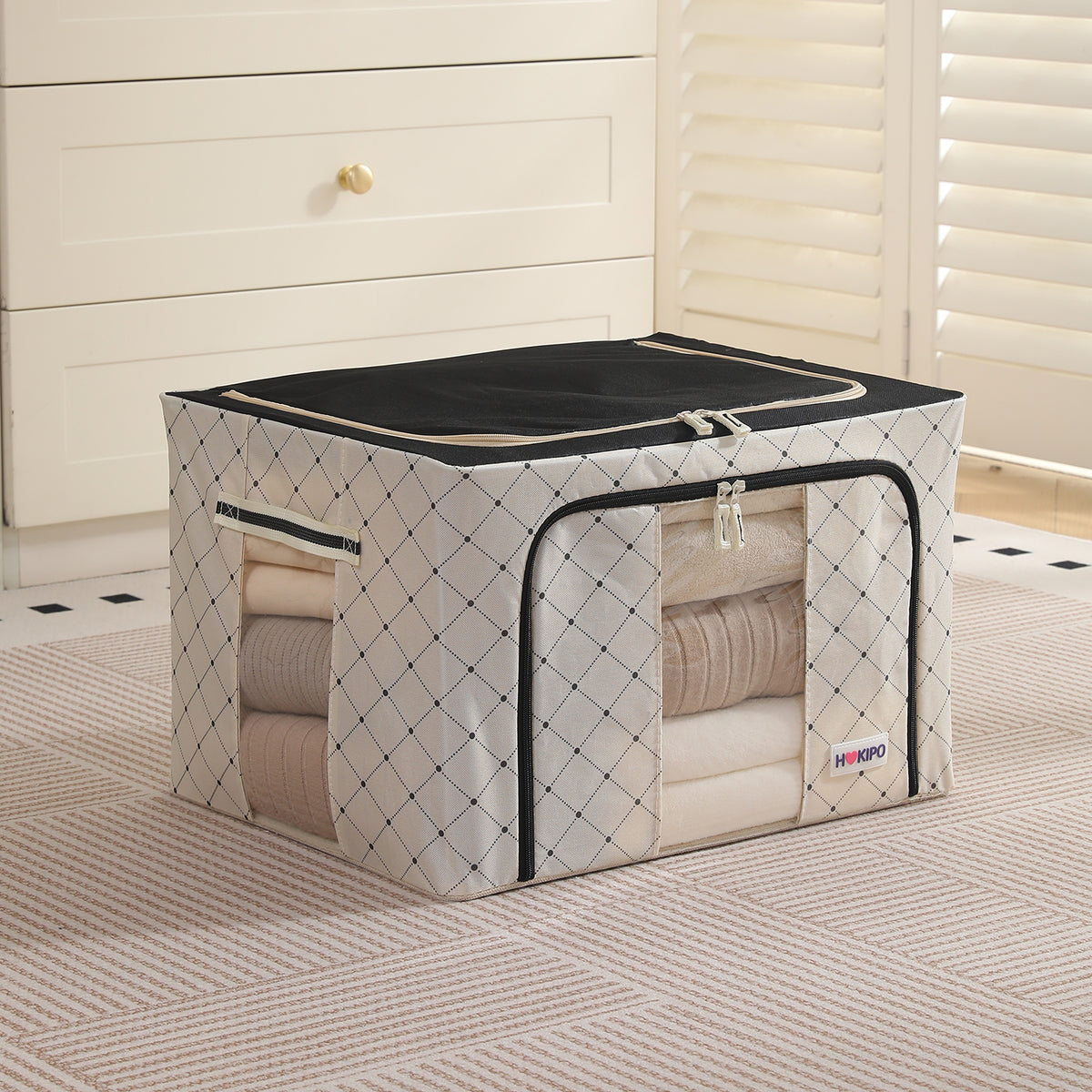 Folding Cloth Storage Box and Organizer for Wardrobe - Ivory Noir