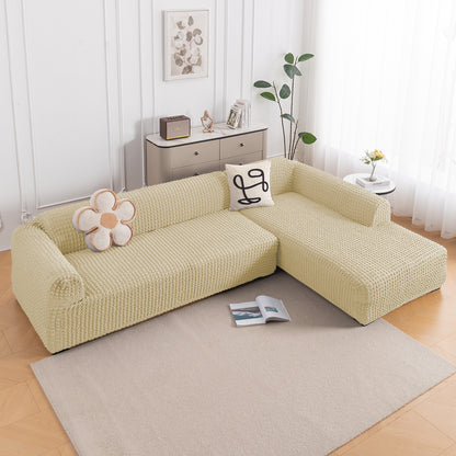 Aria Nova Bubble 2-Piece Stretchable L Shape Sofa Cover with Right Chaise, Beige