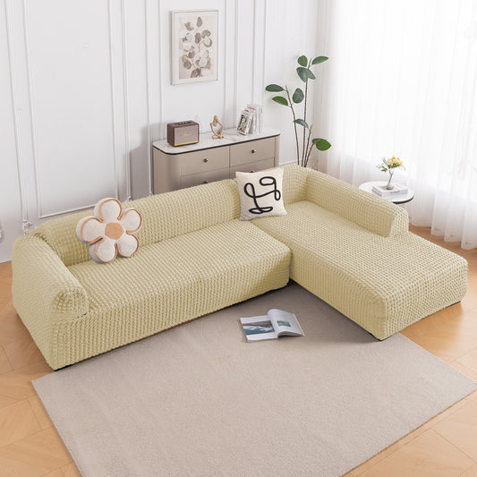 Aria Nova Bubble 2-Piece Stretchable L Shape Sofa Cover with Right Chaise, Beige