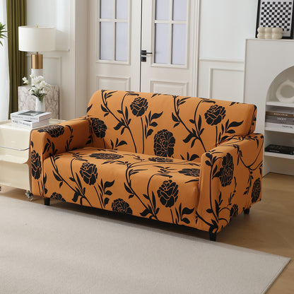 Copper Brown Floral Printed non slip elastic 2 seater sofa cover