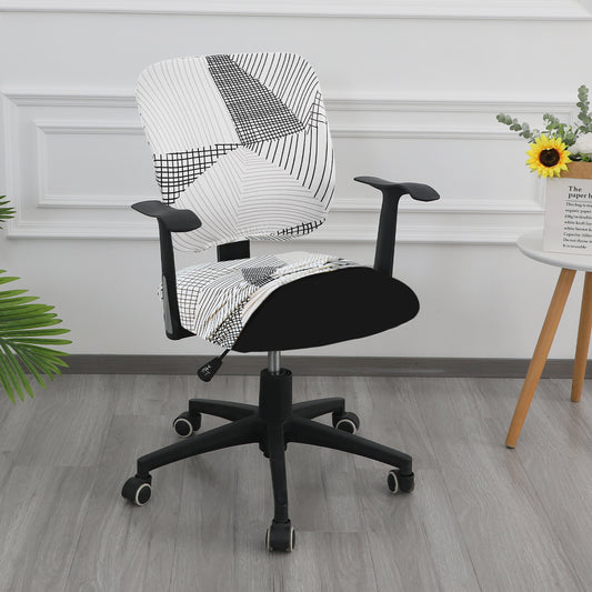 Printed Office Chair Cover for Task Chair – 140 GSM Stretchable Fabric – Washable & Anti-Slip – Fits Small Office Chairs Without Headrest, Snow White Black Geometry