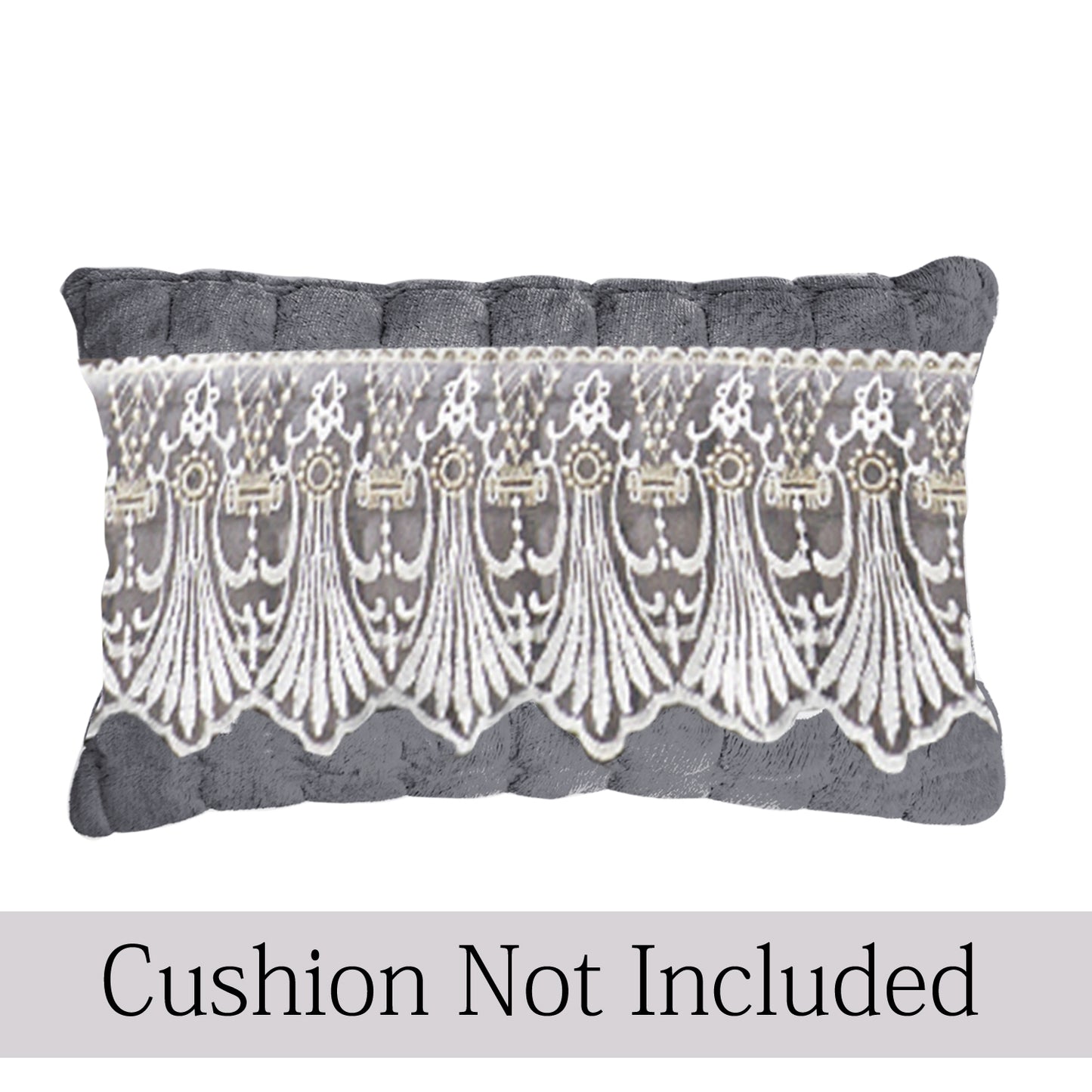 Premium Milk Velvet Sofa Cushion Cover with Lace Design, Porpoise Grey