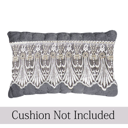 Premium Milk Velvet Sofa Cushion Cover with Lace Design, Porpoise Grey