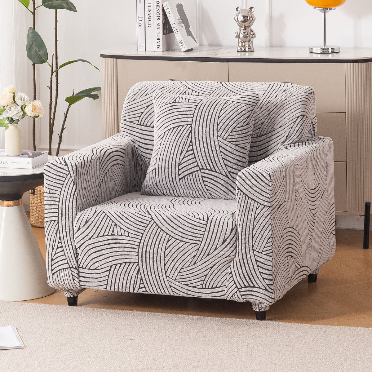 Buy ash grey colour waveline series jacquard single seater sofa cover​