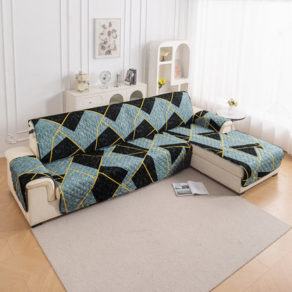 Elira Series Quilted One-Piece L Shape Sofa Cover Mat with Left and Right Chaise, Multicolor Abstract Geometry