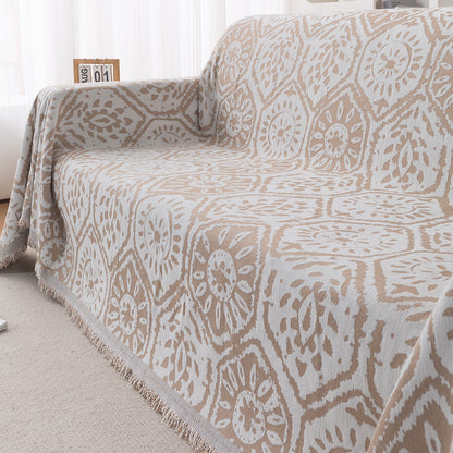 Premium 320 GSM Chenille Sofa Cover Throw All Season 'Serene Abode Series', Boho Floral Tile