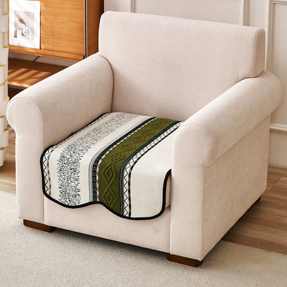 'Valenca Wavy Luxe Series' Boho Geometry Sofa Cover Mat, Moss Green