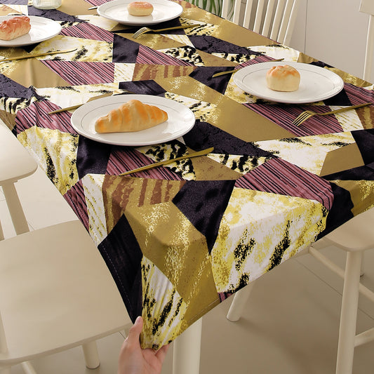 Printed Stretch Fit Water-Repellent & Anti-Slip Table Cloth Cover for 4 Seater / 6 Seater, Wine Abstract Geometry