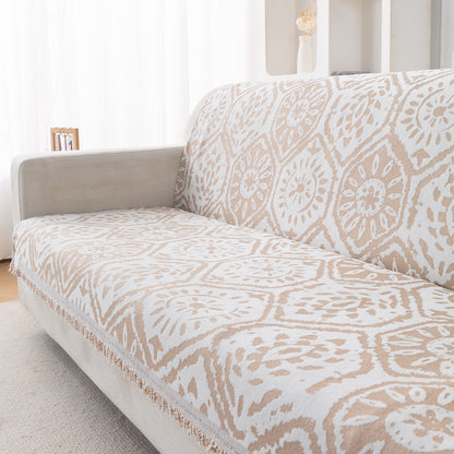 Premium 320 GSM Chenille Sofa Cover 'Serene Abode Series', Boho Floral Tile