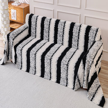 Buy Black Colour Luxury Wavy Plush Sofa Throw for Complete Sofa | HOKIPO