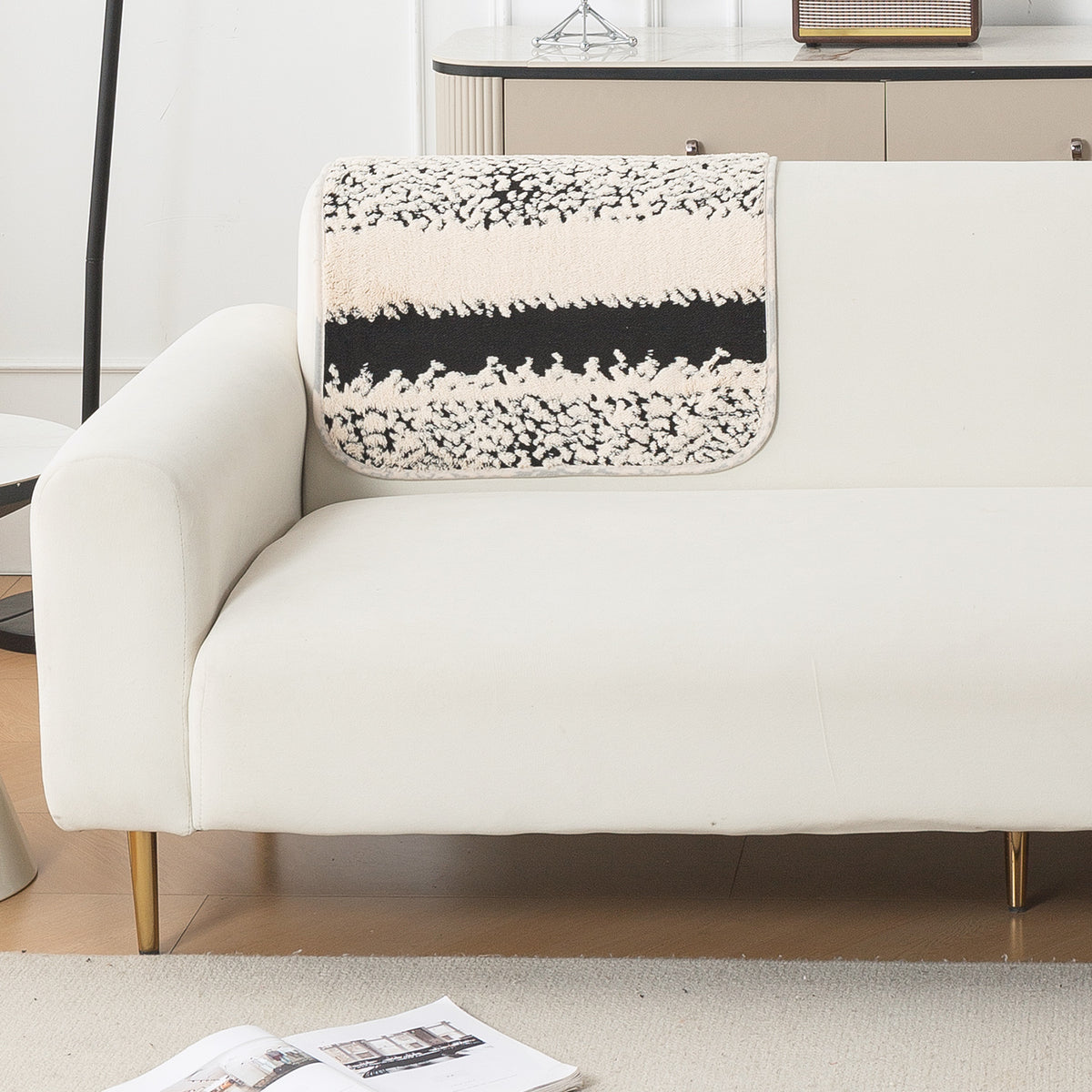 Luxury Plush Sherpa Anti-Slip Sofa Cover Mat, 'Noirea Series'| Textured Stripe