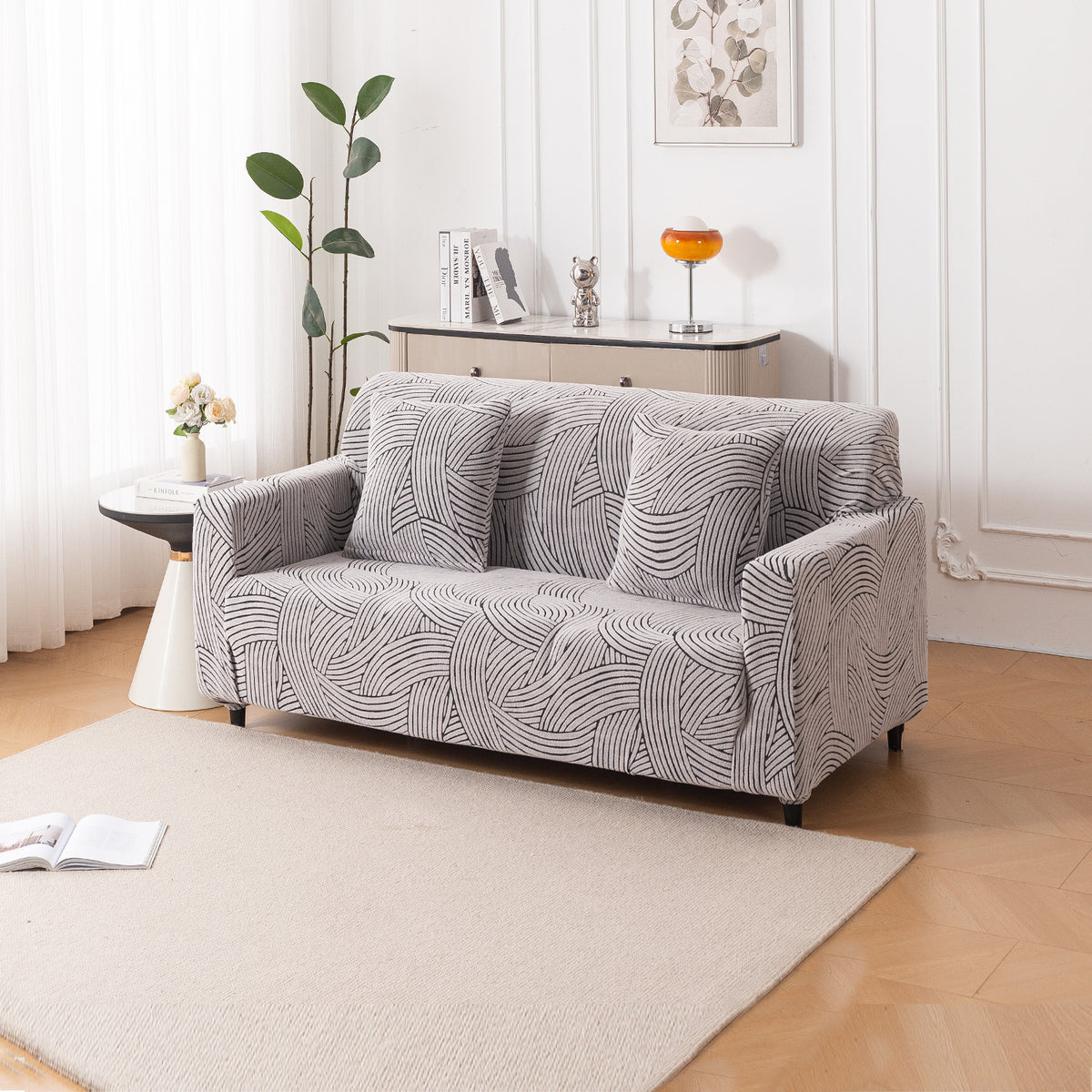 Buy ash grey colour waveline series jacquard 2 seater sofa cover​s