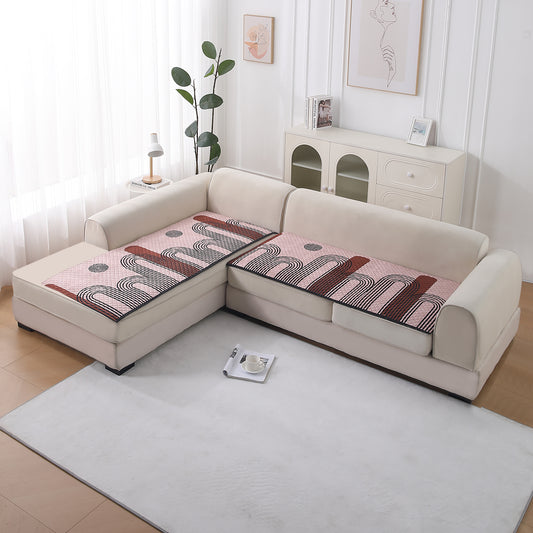 LiefNest Printed Holland Velvet L Shape Sofa Seat Mat with Foam Filling - Modern Archscape Mauve Blush