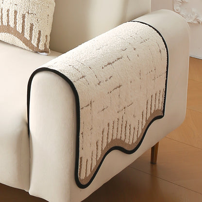 Premium Supple Soft Wavy with Curve Sofa Cover Mat, Cream Brown