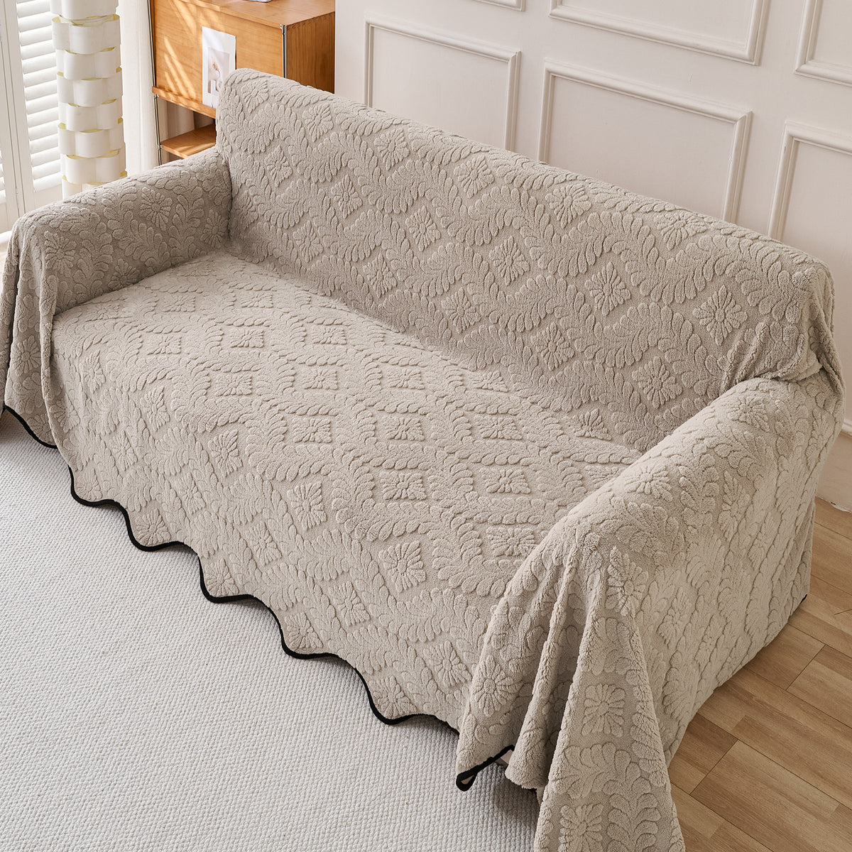 Buy Soft Brown Colour Wavy Petal Crest Series Plush Sofa Throw for Complete Sofa | HOKIPO