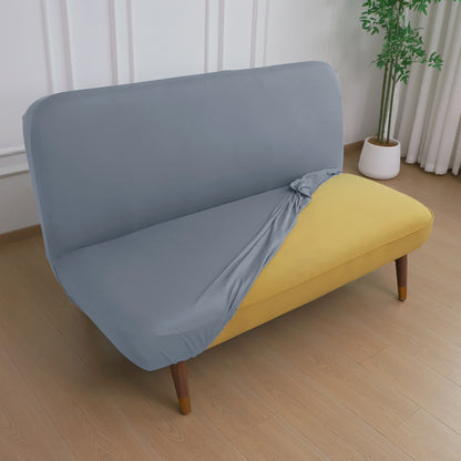 SereneSolids Stretchable Elastic Armless Sofa Cover – 140 GSM, Futon Slipcover, Easy Fit, Smokey Grey