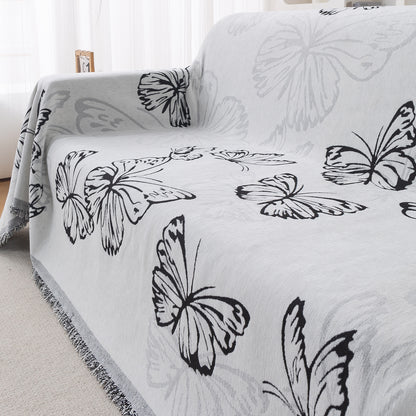 Premium 320 GSM Chenille Sofa Cover Throw All Season 'Serene Abode Series', Monochrome Butterfly