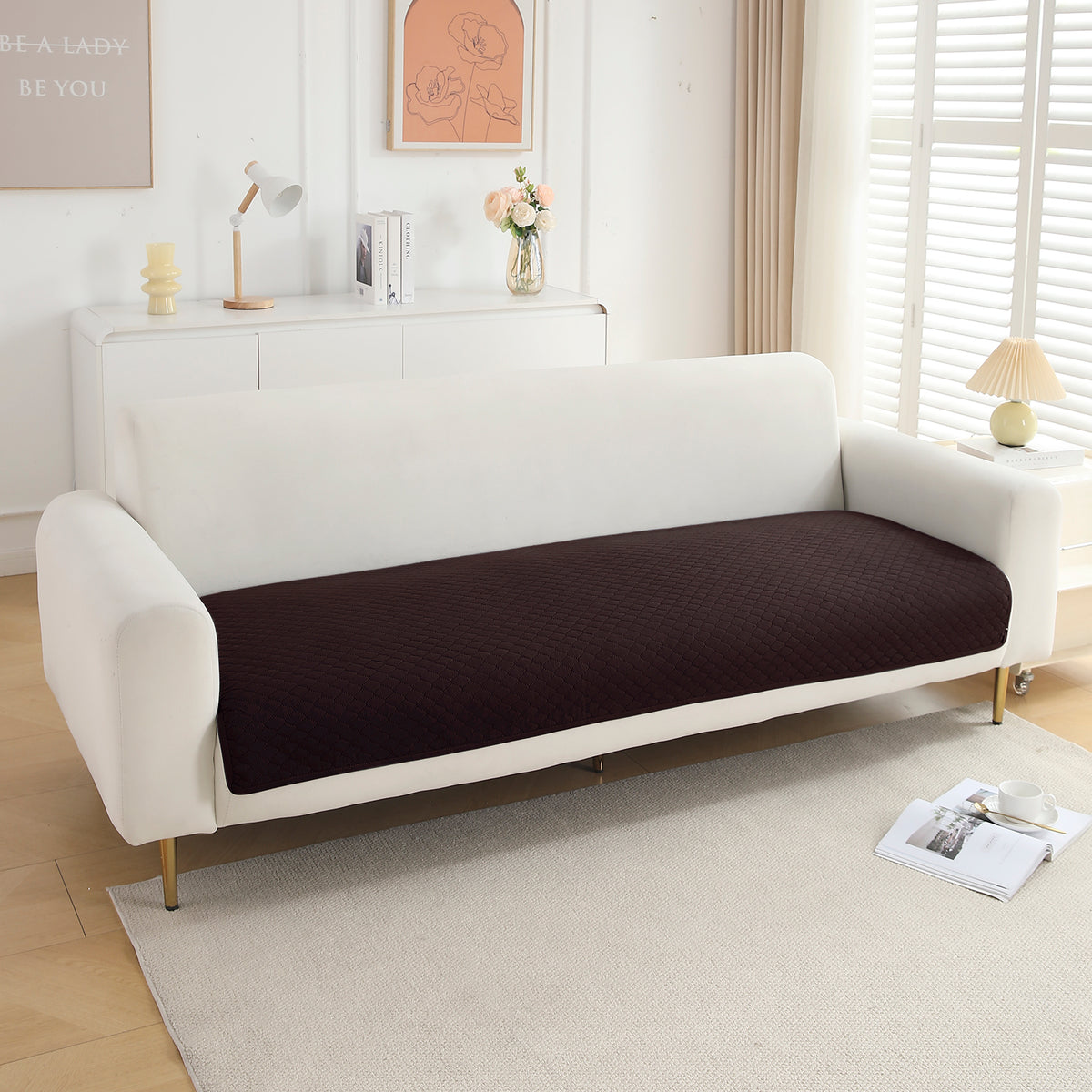 Polyester Quilted Sofa Cover Mats, Dark Brown