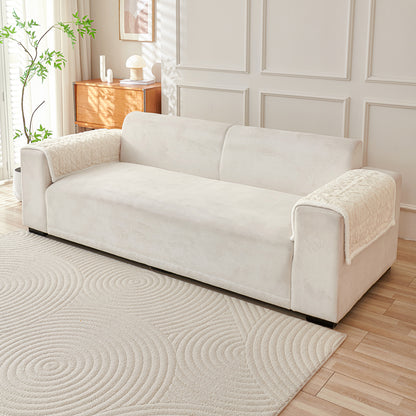 'Italian Caelora' Luxury Jacquard Plush Sofa Cover Mat and Anti-Slip Armrest Covers - Pearl Whit
