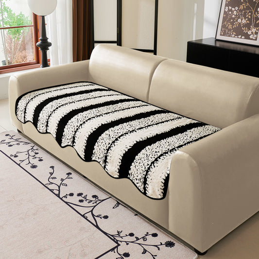 Luxury Wavy Plush Anti-Slip Sofa Cover Mats - Black